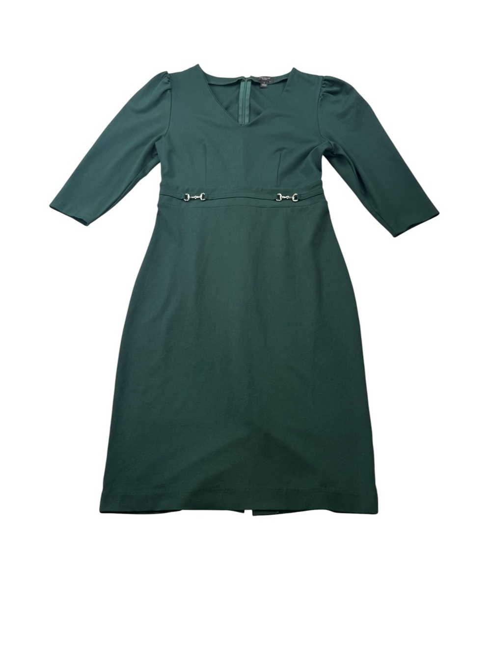 Ann Taylor Forest Green Midi Sheath Dress with Silver-Tone Accents Size 2